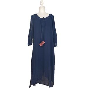 Johnny Was Calme Dress Women's Gauze Split Sleeve  Bamboo Cotton In Navy Blue